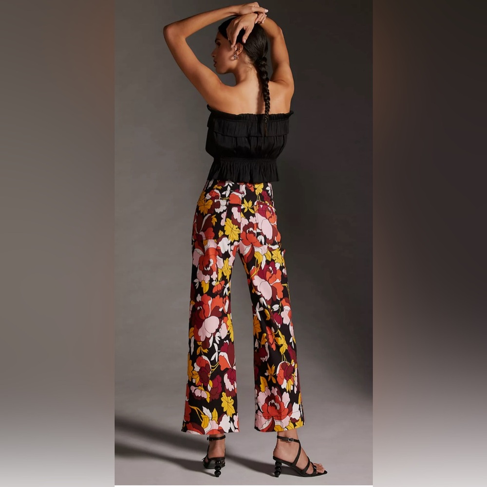 Anthropologie Floral Wide-Leg Pants in Black, Red, Pink, Yellow